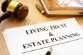 Living trust and estate planning form on desk.