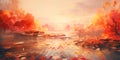 A living watercolor where colors blend and flow, forming new landscapes . Generative AI