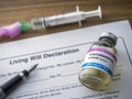 Living will declaration form Next to a vial of pentobarbital sodium to proceed to euthanasia