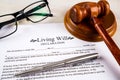 Living will declaration form with pen, gavel and striking block Royalty Free Stock Photo