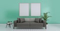 Livingroom interior wall mock up empty white background. 3D rendering Royalty Free Stock Photo