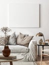 Livingroom with mock-up poster, Scandinavian interior style,