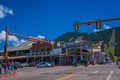 LIVINGSTON, MONTANA, USA - MAY 24, 2018: Historic centre of Livingston near Yellowstone National Park. Even in the