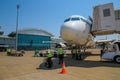 South African Airways plane on tarmac at Harry Mwanga Nkumbula International Airport in Zambia