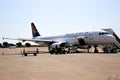 South African Airways plane on tarmac at Harry Mwanga Nkumbula International Airport in Zambia Royalty Free Stock Photo