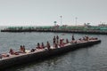 LIVORNO, ITALY - AUGUST 2015: Multitude of Peolple on Reef near Sea in Summer in Livorno, Italy