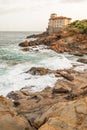 Livorno, Italy - Boccale Castle, seascape sunset. Rock and sea water