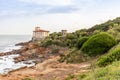 Livorno, Italy - Boccale Castle, seascape sunset. Rock and sea water