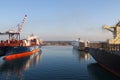 Container terminal with stowed containers from different shippers gantry cranes and straddle carriers