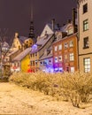 Livu Laukums Square at night.