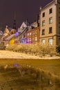 Livu Laukums Square at night.