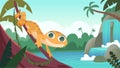 Lizard background. Cartoon picture with exotic wild animals exact vector illustration