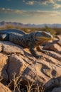 Majestic Desert Iguana Basking in Golden Sunset Light Royalty Free Stock Photo