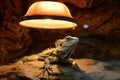 lizard basking under a lamp in a vivarium Royalty Free Stock Photo