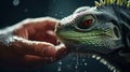 A lizard is being held by someone's hand, AI Royalty Free Stock Photo