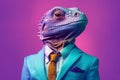 Lizard in a colorful suit and tie. Vibrant colors. Dressed and standing like a businessman Royalty Free Stock Photo