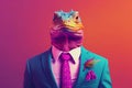Lizard in a colorful suit and tie. Vibrant colors. Dressed and standing like a businessman Royalty Free Stock Photo