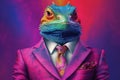 Lizard in a colorful suit and tie. Vibrant colors. Dressed and standing like a businessman Royalty Free Stock Photo