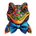 Colorful Crocodile In Bow Tie: Surrealistic Realism Pixel Art Sticker