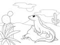 Lizard in the desert sits on a stone. Children coloring book.