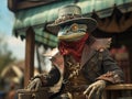 Lizard Dressed as a Cowboy Sheriff Ready to Wrangle Royalty Free Stock Photo