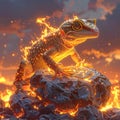 Lizard on fire standing strong Royalty Free Stock Photo