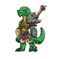 Lizard gladiator cartoon - dinosaur warrior illustration - tyrannosaurus character