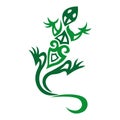 Lizard green silhouette drawn by various lines in the Celtic style. Salamander tattoo, logo, emblem for fashion design, stickers