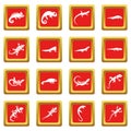 Lizard icons set red Royalty Free Stock Photo