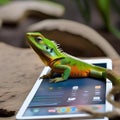 A lizard lounging on a tablet, watching a nature documentary about reptiles5