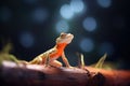 lizard on moss with focused beam from heat lamp Royalty Free Stock Photo