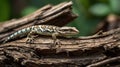 A lizard resting on a piece of wood in a natural setting Royalty Free Stock Photo