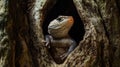 A lizard sitting in a hollow tree trunk Royalty Free Stock Photo