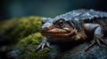 Lizard is sitting on rock with moss on it Royalty Free Stock Photo