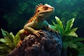 lizard is sitting on top of a rock