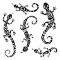 Lizard. Tribal tattoo set. Royalty Free Stock Photo