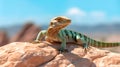 Lizard Enjoying the Sun on a Rock in Desert