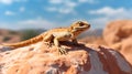 Lizard Enjoying the Sun on a Rock in Desert