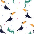 Childish pattern with toucans and lizards