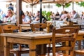 Ljubjana, Slovenia - Aug 17, 2019 - Empty table in the restaurant outdoors Royalty Free Stock Photo