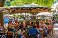 Ljubjana, Slovenia - Aug 17, 2019 - Crowded restaurants during the lunch hour in the central part of the city Royalty Free Stock Photo