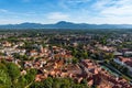 Ljubjana view from the mountain between the trees Royalty Free Stock Photo