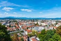 Ljubjana view from the mountain between the trees Royalty Free Stock Photo