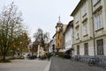 Autumn morning city view of old town with old building, Ljubljana Royalty Free Stock Photo