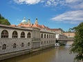 Ljubljana central market building, view from across river Ljuljanica Royalty Free Stock Photo