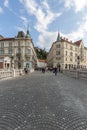 Ljubljana cityscapes, old street view in the city center Royalty Free Stock Photo