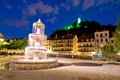 Ljubljana fountain and castle evening view Royalty Free Stock Photo