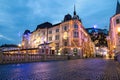 Ljubljana, illuminated for New Year`s celebration, Ljubljana, Slovenia Royalty Free Stock Photo