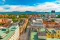 Ljubljana, Slovenia: Aerial panorama of the main street of Ljubjana Royalty Free Stock Photo