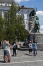 Ljubljana, kiss, love, couple, France PreÃÂ¡eren, statue, monument, skyline, PreÃÂ¡eren Square, Slovenia, Europe, art, Muse, poetry